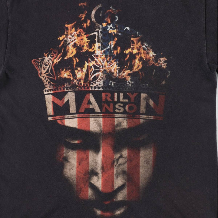 2000'S Hanes Heavyweight Marilyn Manson Fire Pattern Band T-Shirt (Men's Size M) cotton black type Vintage Second Hand