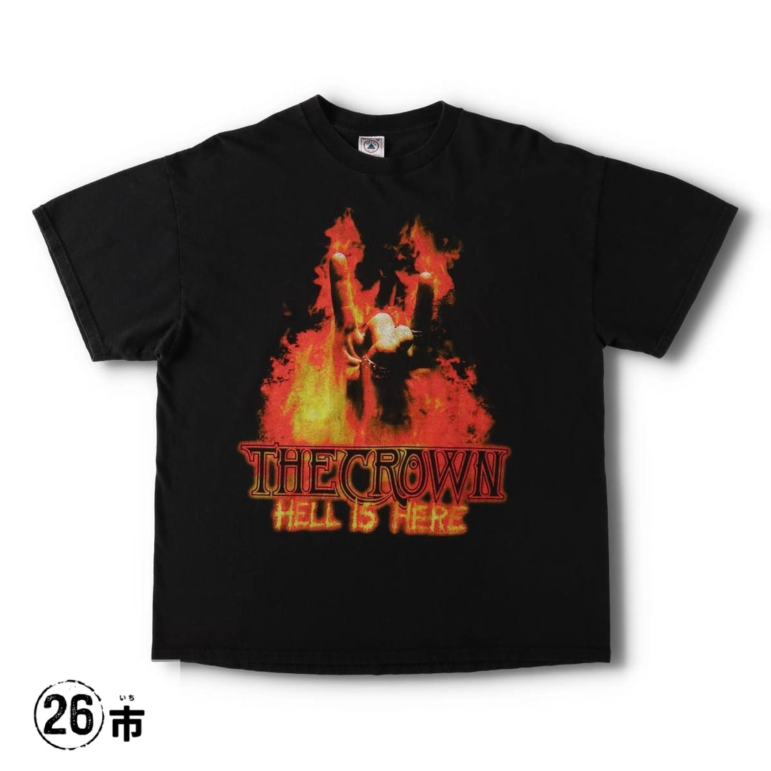 90s-00'S DELTA THE CROWN Fire Pattern Band T-Shirt (Men's XL equivalent) cotton black type Vintage Second Hand
