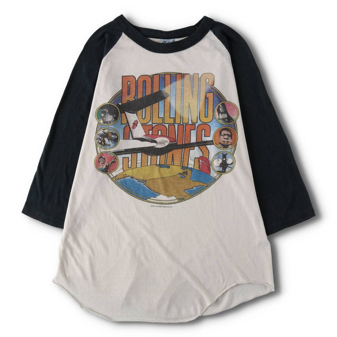 80'S THE KNITS The Rolling Stones 3/4 Sleeve Raglan Band T-Shirt, Made in USA, Men's Size L (approx.) cotton black type Vintage Second Hand