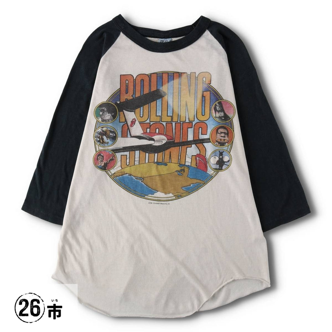 80'S THE KNITS The Rolling Stones 3/4 Sleeve Raglan Band T-Shirt, Made in USA, Men's Size L (approx.) cotton black type Vintage Second Hand