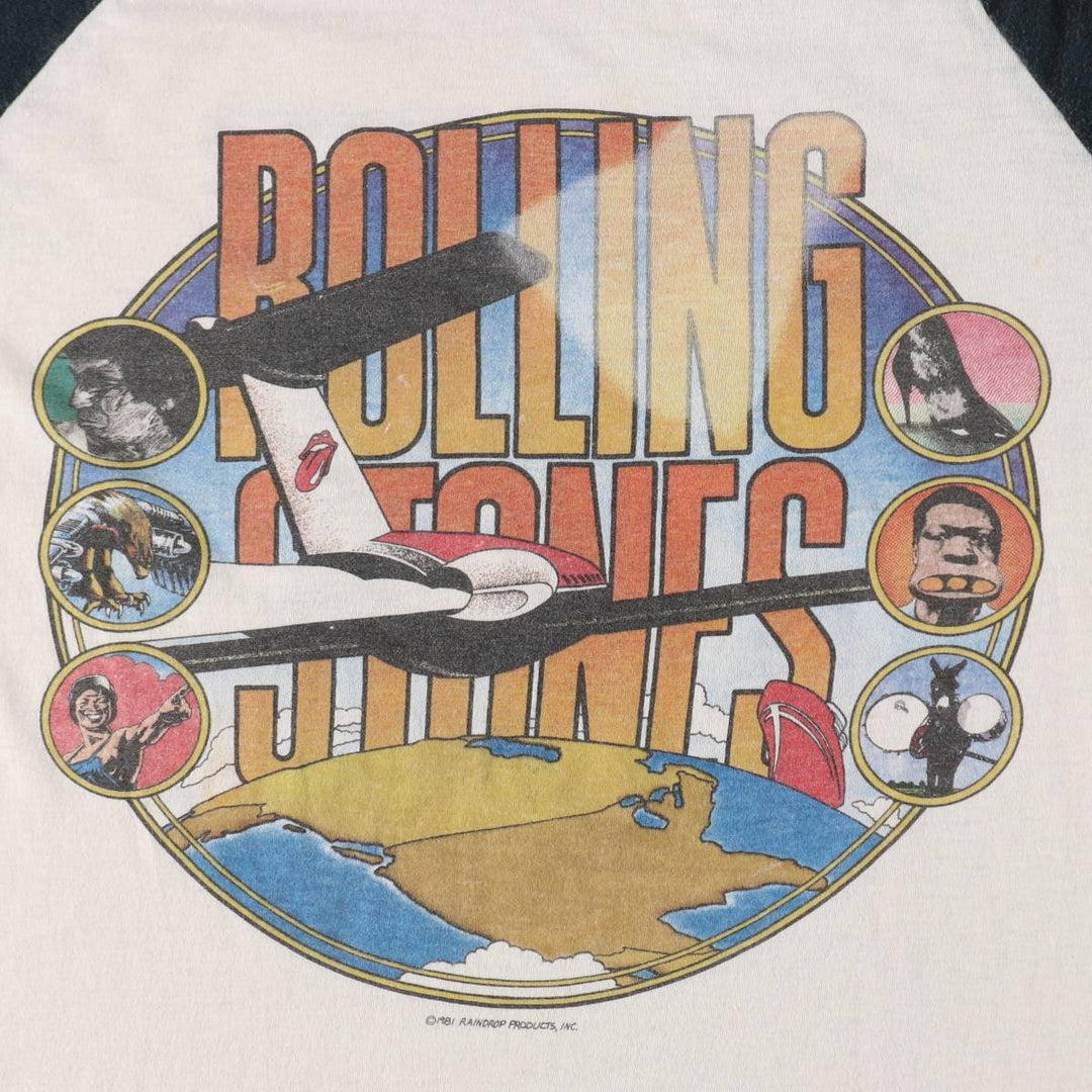 80'S THE KNITS The Rolling Stones 3/4 Sleeve Raglan Band T-Shirt, Made in USA, Men's Size L (approx.) cotton black type Vintage Second Hand