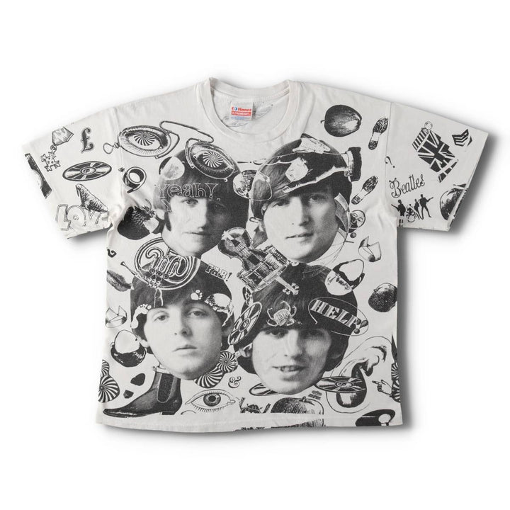 90'S Hanes Ultraweight The Beatles All-Over Print Band T-Shirt, Made in USA, Men's Size L (approx.) cotton white type Vintage Second Hand