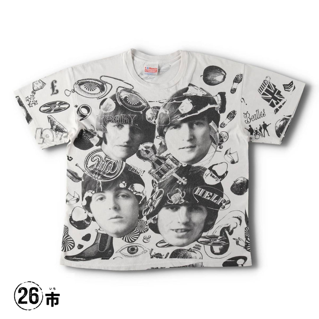 90'S Hanes Ultraweight The Beatles All-Over Print Band T-Shirt, Made in USA, Men's Size L (approx.) cotton white type Vintage Second Hand