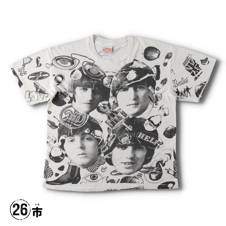 90'S Hanes Ultraweight The Beatles All-Over Print Band T-Shirt, Made in USA, Men's Size L (approx.) cotton white type Vintage Second Hand