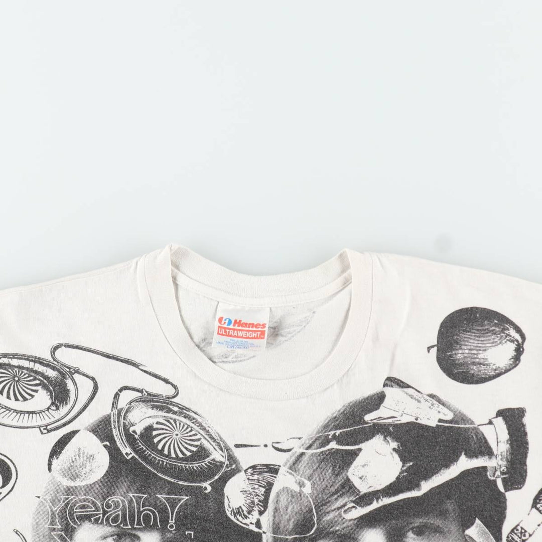 90'S Hanes Ultraweight The Beatles All-Over Print Band T-Shirt, Made in USA, Men's Size L (approx.) cotton white type Vintage Second Hand