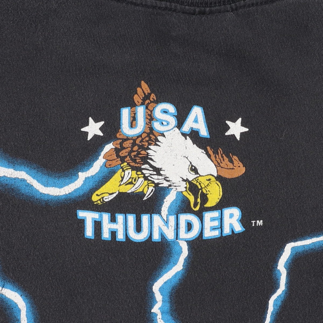 90'S Caribbean Dream American Thunder Wolf Pattern Eagle Pattern Large Print T-Shirt Men's Size L (approx.) cotton black type Vintage Second Hand