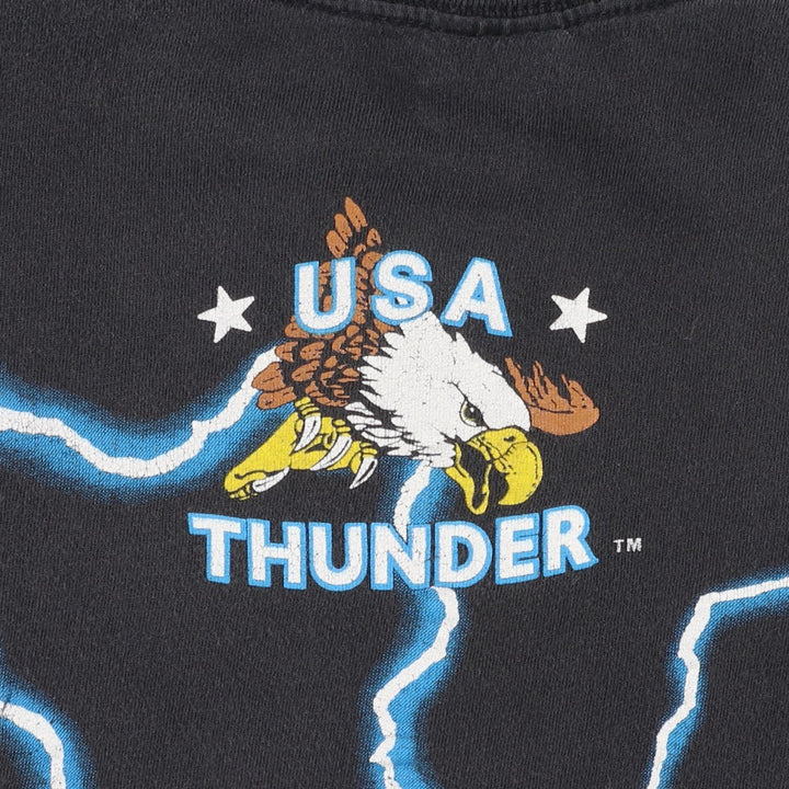 90'S Caribbean Dream American Thunder Wolf Pattern Eagle Pattern Large Print T-Shirt Men's Size L (approx.) cotton black type Vintage Second Hand