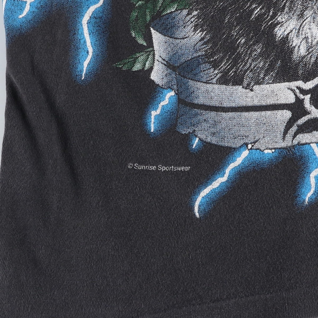 90'S Caribbean Dream American Thunder Wolf Pattern Eagle Pattern Large Print T-Shirt Men's Size L (approx.) cotton black type Vintage Second Hand