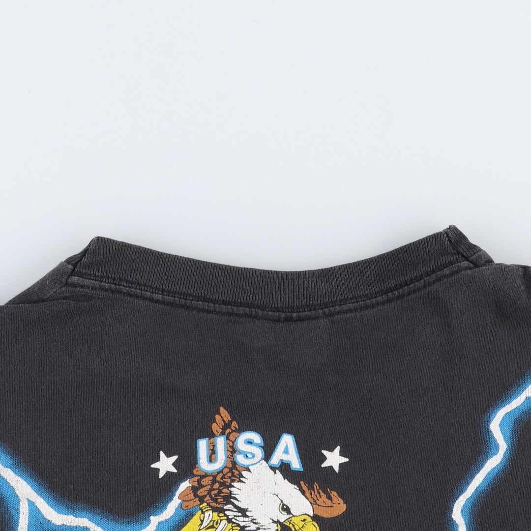 90'S Caribbean Dream American Thunder Wolf Pattern Eagle Pattern Large Print T-Shirt Men's Size L (approx.) cotton black type Vintage Second Hand