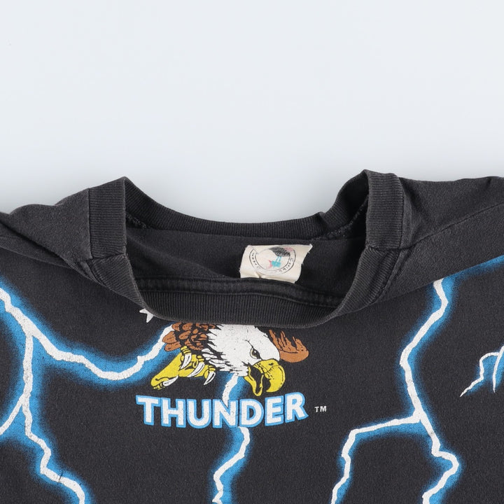 90'S Caribbean Dream American Thunder Wolf Pattern Eagle Pattern Large Print T-Shirt Men's Size L (approx.) cotton black type Vintage Second Hand