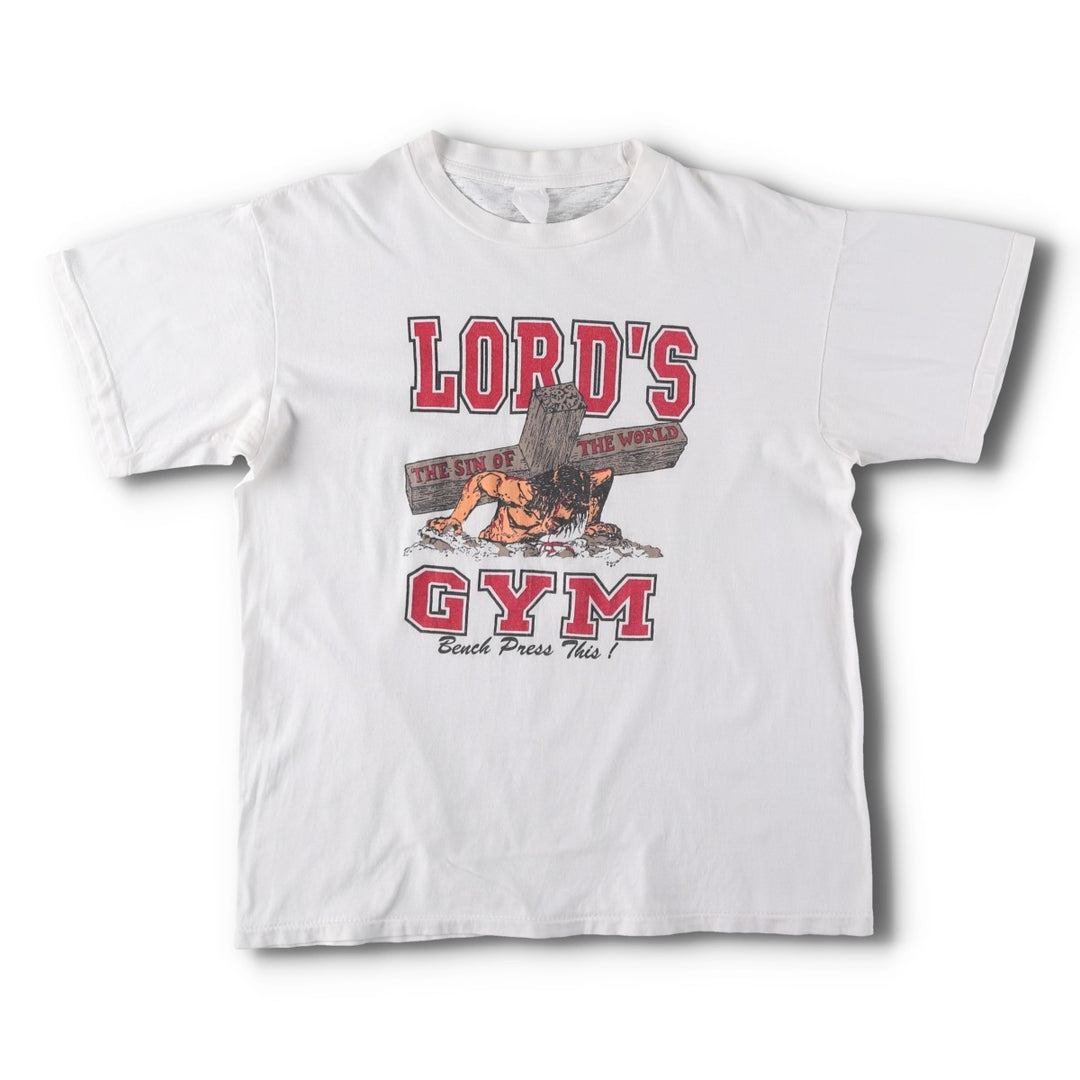 ~90'S LORD'S GYM Message Print T-Shirt, Men's Size M (Equivalent), Vintage unclear white type Vintage Second Hand