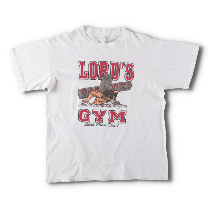 ~90'S LORD'S GYM Message Print T-Shirt, Men's Size M (Equivalent), Vintage unclear white type Vintage Second Hand