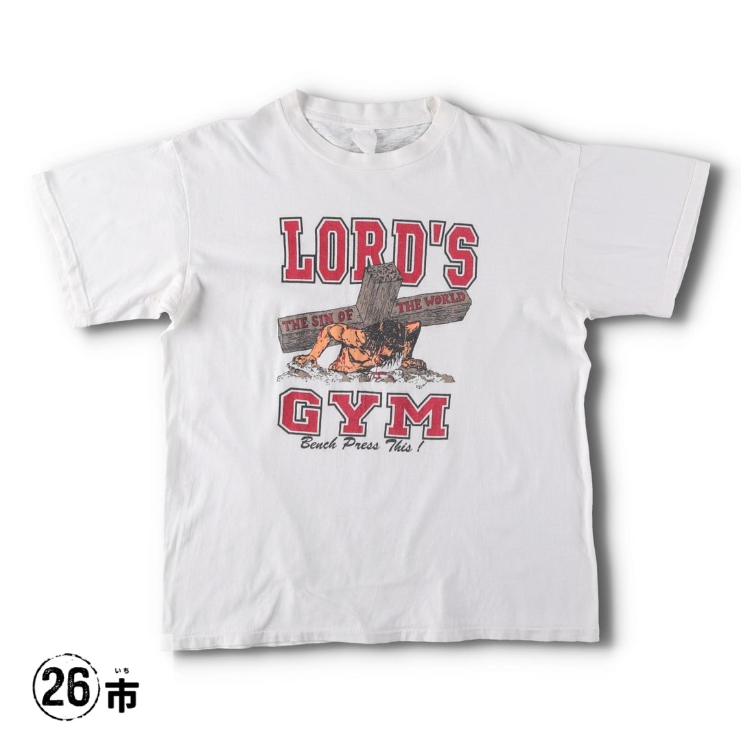 ~90'S LORD'S GYM Message Print T-Shirt, Men's Size M (Equivalent), Vintage unclear white type Vintage Second Hand