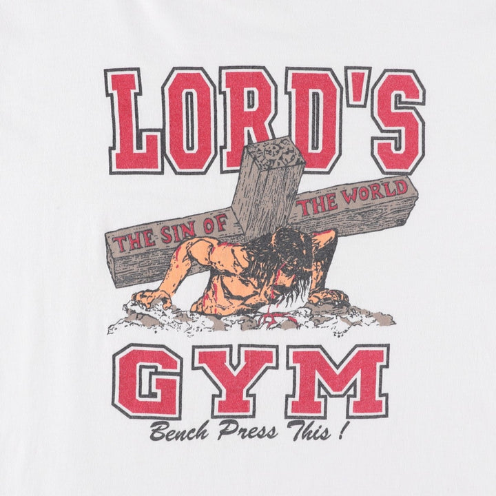 ~90'S LORD'S GYM Message Print T-Shirt, Men's Size M (Equivalent), Vintage unclear white type Vintage Second Hand