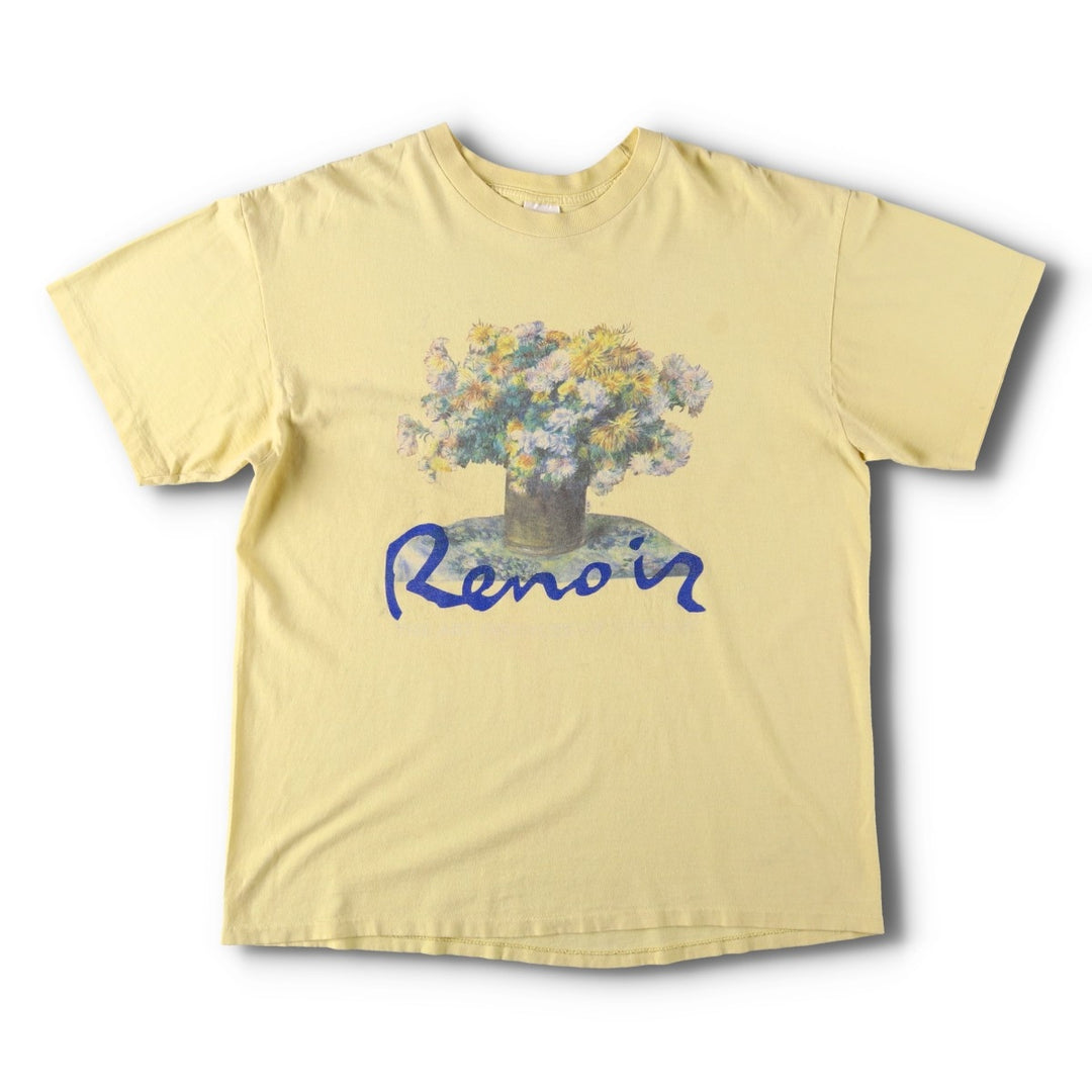 90'S Anvil Pierre-Auguste Renoir Chrysanthemum Floral Art T-Shirt, Made in USA, Men's XL equivalent, Vintage cotton Beige type Vintage Second Hand