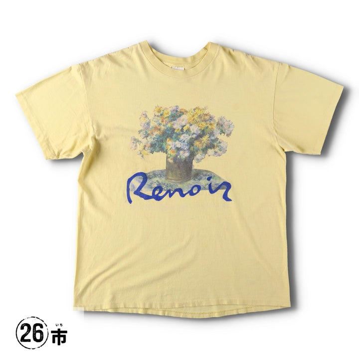 90'S Anvil Pierre-Auguste Renoir Chrysanthemum Floral Art T-Shirt, Made in USA, Men's XL equivalent, Vintage cotton Beige type Vintage Second Hand