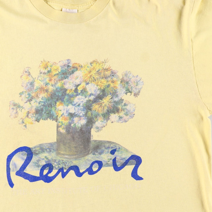 90'S Anvil Pierre-Auguste Renoir Chrysanthemum Floral Art T-Shirt, Made in USA, Men's XL equivalent, Vintage cotton Beige type Vintage Second Hand