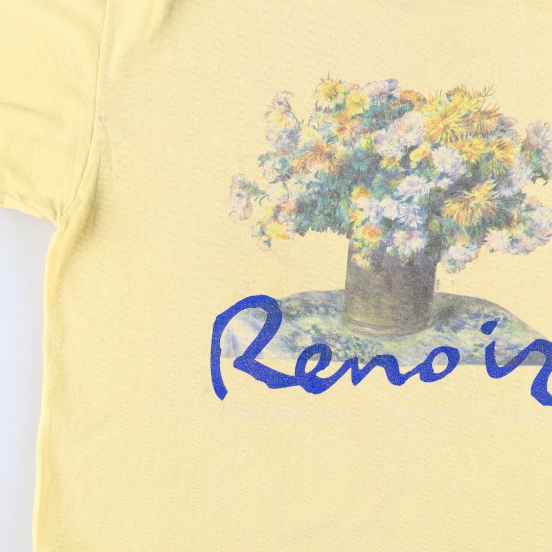 90'S Anvil Pierre-Auguste Renoir Chrysanthemum Floral Art T-Shirt, Made in USA, Men's XL equivalent, Vintage cotton Beige type Vintage Second Hand