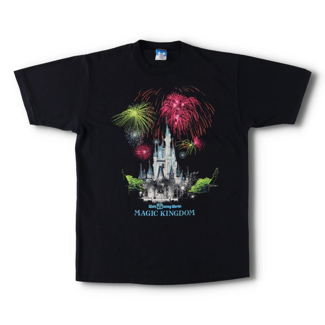 Disney Walt Disney World Magic Kingdom Advertising T-Shirt, Made in USA, Men's Size L (approx.), Vintage cotton black type Vintage Second Hand