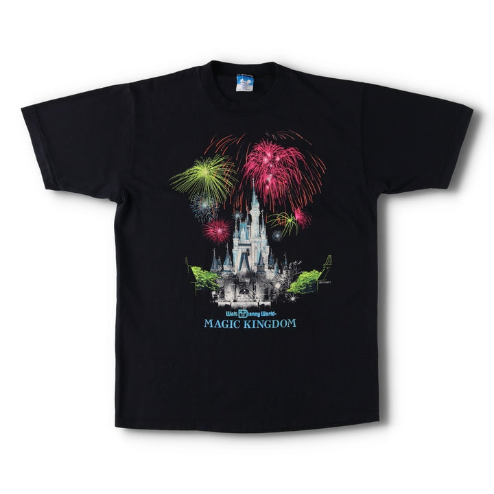 Disney Walt Disney World Magic Kingdom Advertising T-Shirt, Made in USA, Men's Size L (approx.), Vintage cotton black type Vintage Second Hand