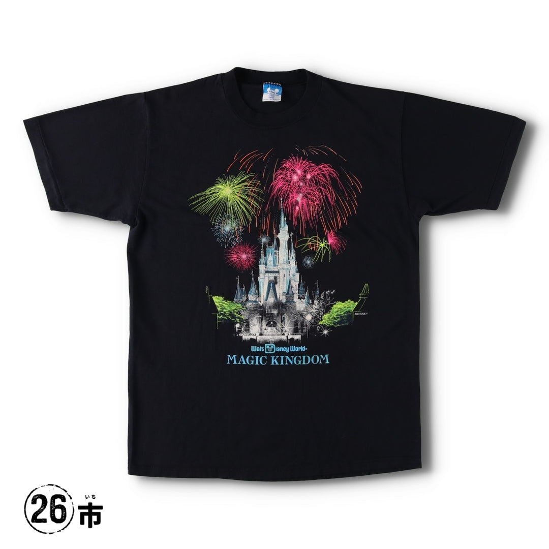 Disney Walt Disney World Magic Kingdom Advertising T-Shirt, Made in USA, Men's Size L (approx.), Vintage cotton black type Vintage Second Hand