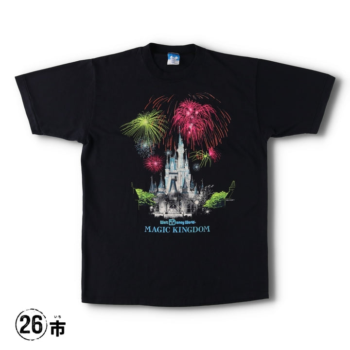 Disney Walt Disney World Magic Kingdom Advertising T-Shirt, Made in USA, Men's Size L (approx.), Vintage cotton black type Vintage Second Hand
