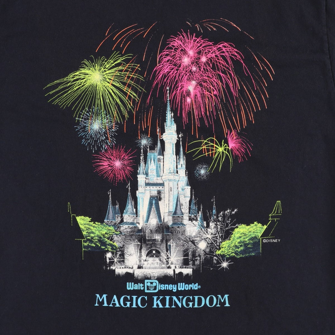 Disney Walt Disney World Magic Kingdom Advertising T-Shirt, Made in USA, Men's Size L (approx.), Vintage cotton black type Vintage Second Hand