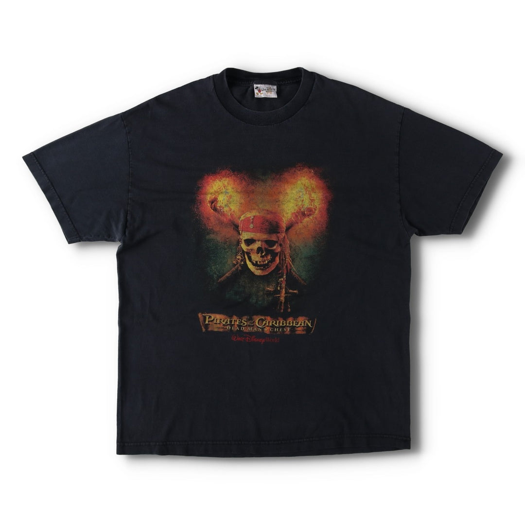 WALT DISNEY WORLD Pirates of the Caribbean Skull Pattern Movie T-Shirt (Men's XL equivalent) cotton black type Vintage Second Hand