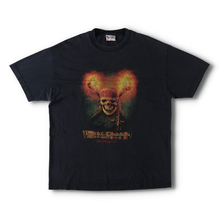 WALT DISNEY WORLD Pirates of the Caribbean Skull Pattern Movie T-Shirt (Men's XL equivalent) cotton black type Vintage Second Hand