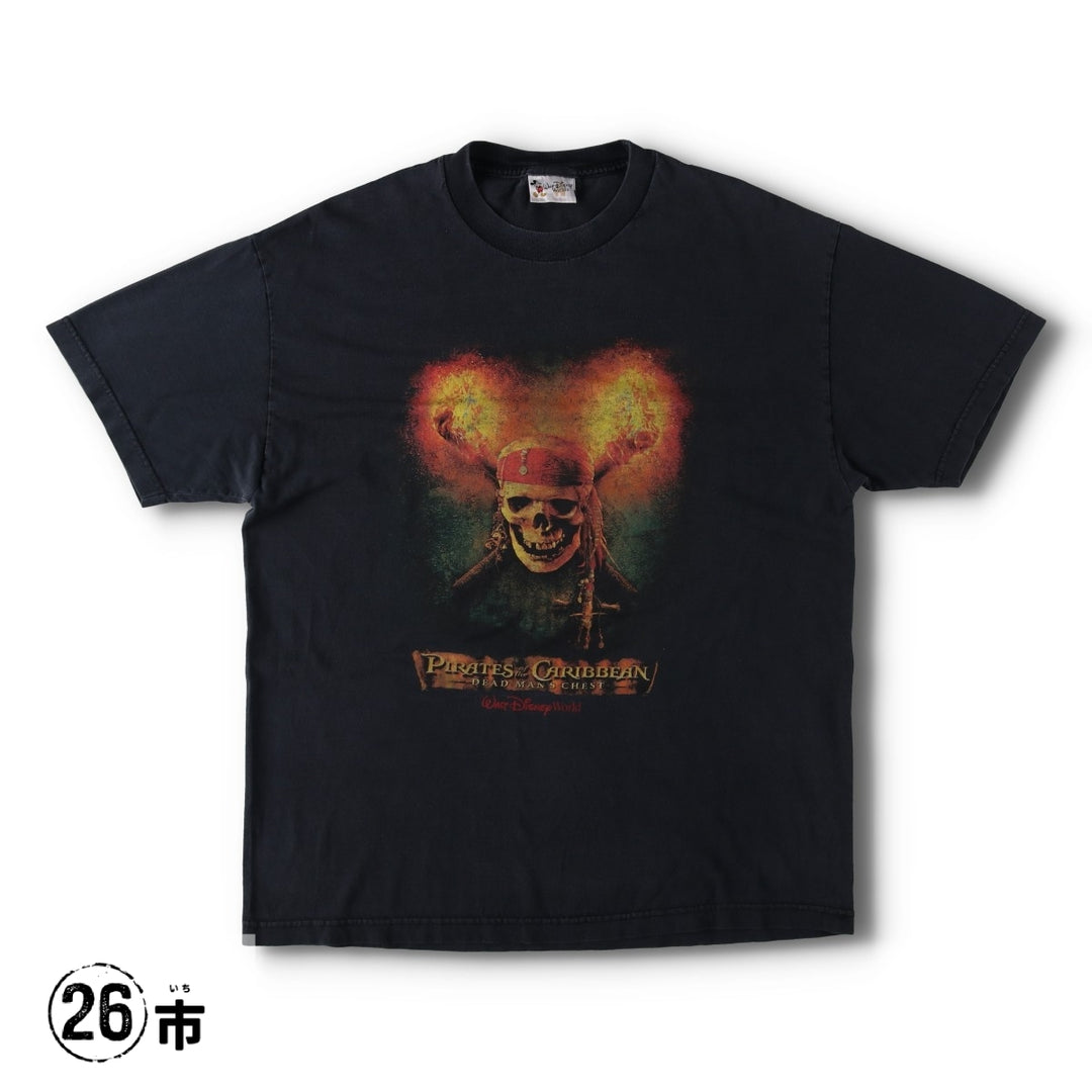WALT DISNEY WORLD Pirates of the Caribbean Skull Pattern Movie T-Shirt (Men's XL equivalent) cotton black type Vintage Second Hand