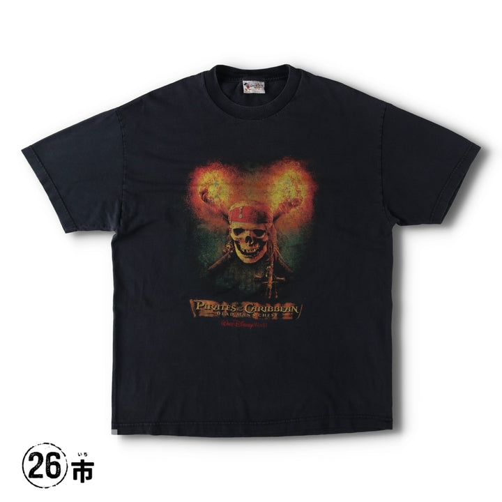WALT DISNEY WORLD Pirates of the Caribbean Skull Pattern Movie T-Shirt (Men's XL equivalent) cotton black type Vintage Second Hand