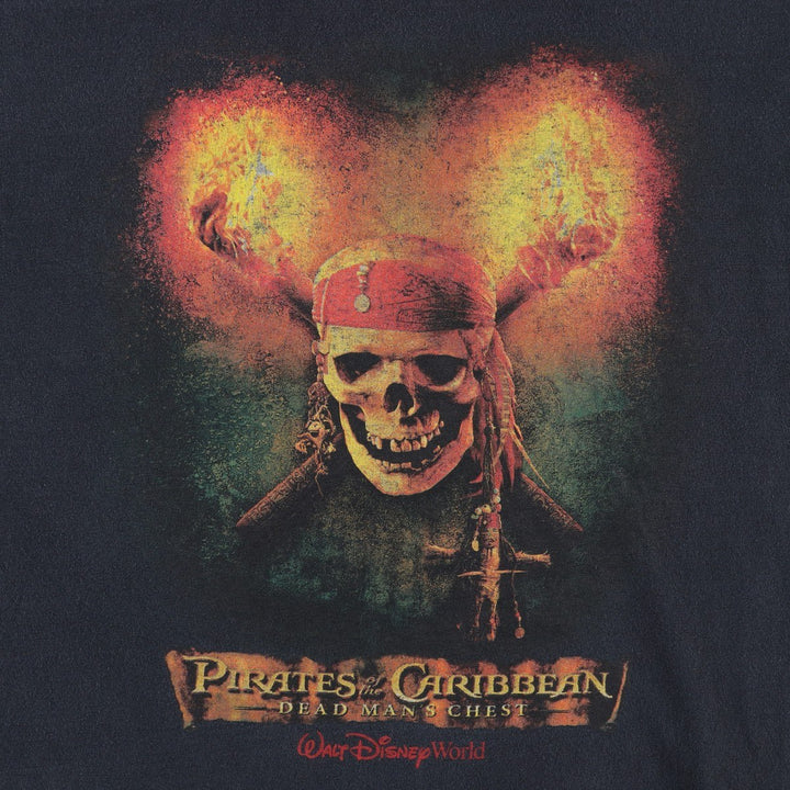 WALT DISNEY WORLD Pirates of the Caribbean Skull Pattern Movie T-Shirt (Men's XL equivalent) cotton black type Vintage Second Hand
