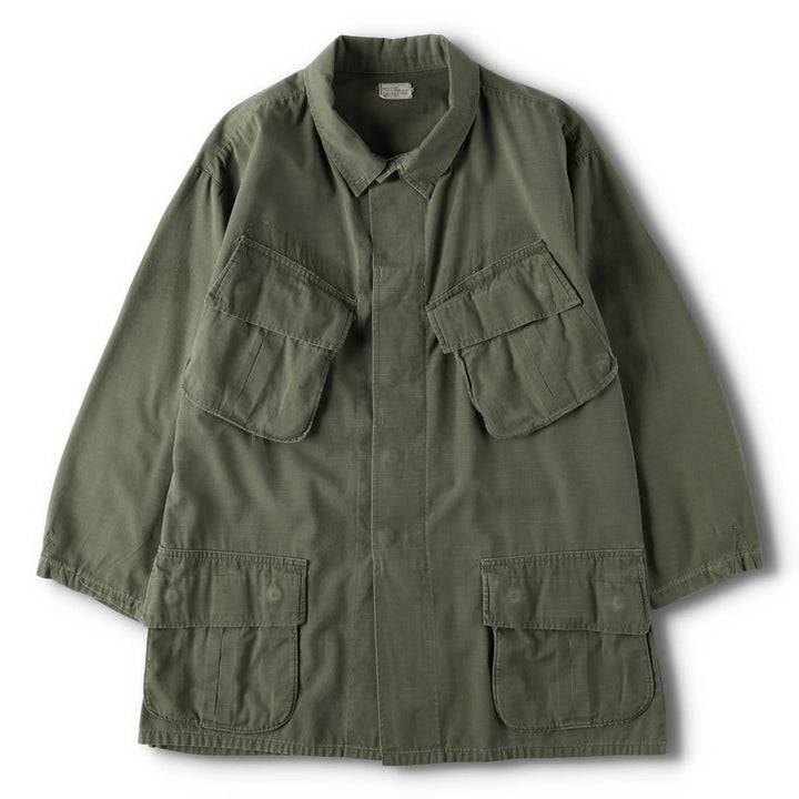 1960'S US Military Issue Jungle Fatigue Ripstop Military Jacket, Made in USA, Large-Short (Equivalent to Men's Size L) unclear Khaki type Vintage Second Hand