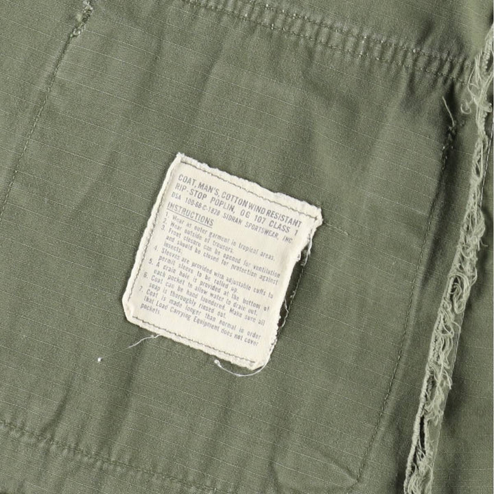 1960'S US Military Issue Jungle Fatigue Ripstop Military Jacket, Made in USA, Large-Short (Equivalent to Men's Size L) unclear Khaki type Vintage Second Hand