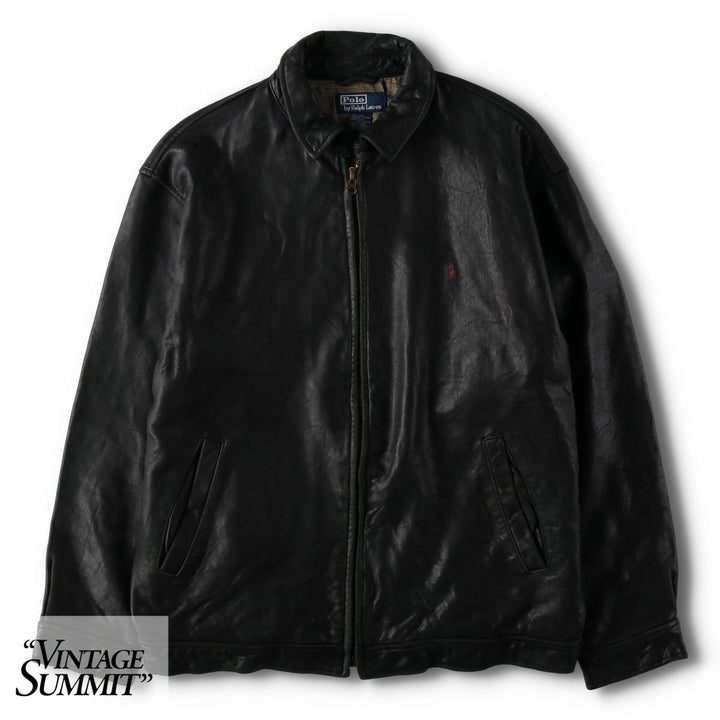 Ralph Lauren POLO by Ralph Lauren Swing Top Leather Blouson, Men's Size L (approx.) genuine leather black type Vintage Second Hand