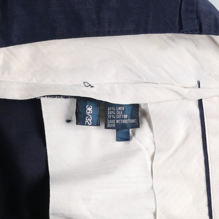 Ralph Lauren POLO by Ralph Lauren PRESTON FIT Linen Pants/Slacks, Men's Size W37 (approx.) linen navy blue type Vintage Second Hand