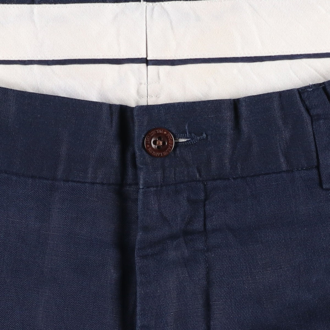 Ralph Lauren POLO by Ralph Lauren PRESTON FIT Linen Pants/Slacks, Men's Size W37 (approx.) linen navy blue type Vintage Second Hand