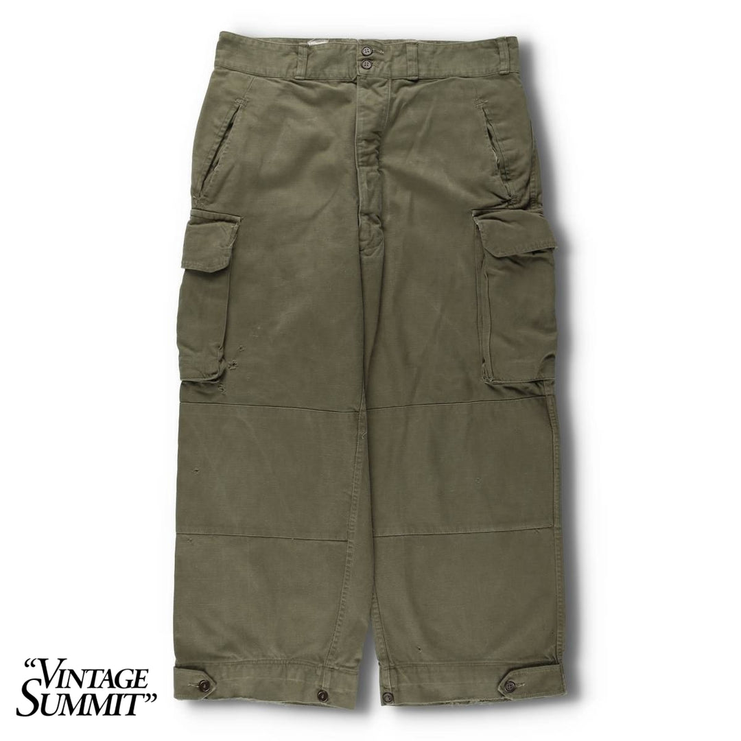 French Army M-47 Early Model Double Knee Military Cargo Pants, Men's Size W36 (approx.), Vintage unclear Khaki type Vintage Second Hand