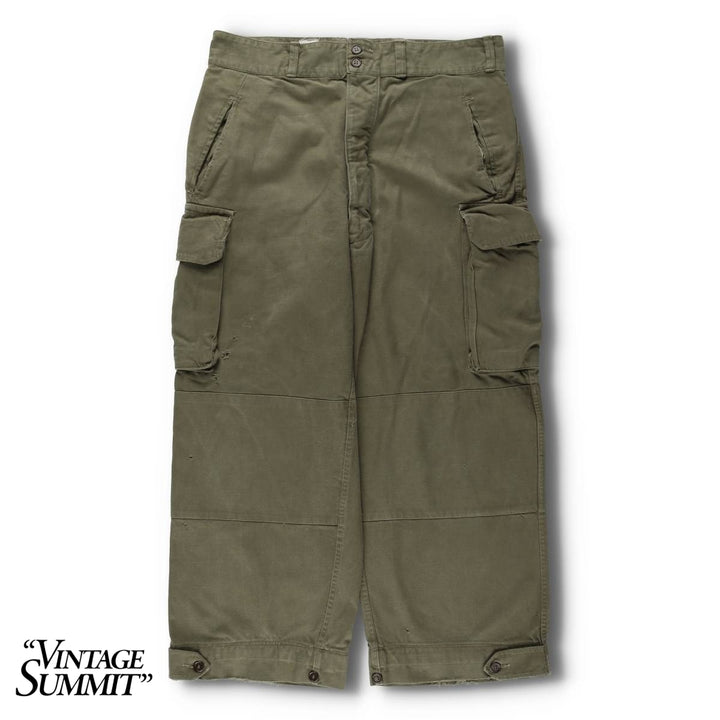 French Army M-47 Early Model Double Knee Military Cargo Pants, Men's Size W36 (approx.), Vintage unclear Khaki type Vintage Second Hand