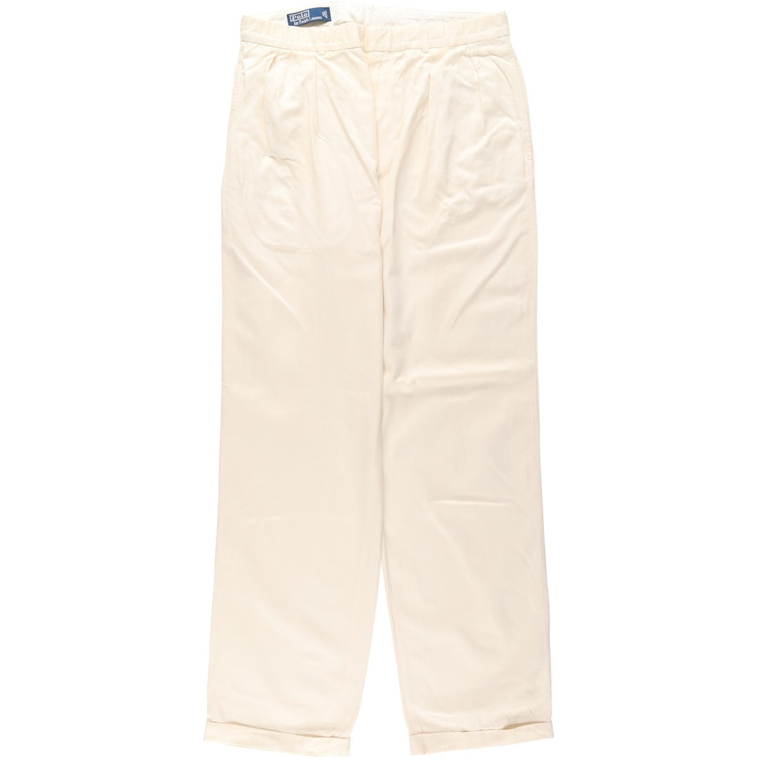 Ralph Lauren POLO by Ralph Lauren Two-Pleat Silk x Cotton Slacks Pants, Men's Size W33 (approx.) silk ivory Vintage Second Hand