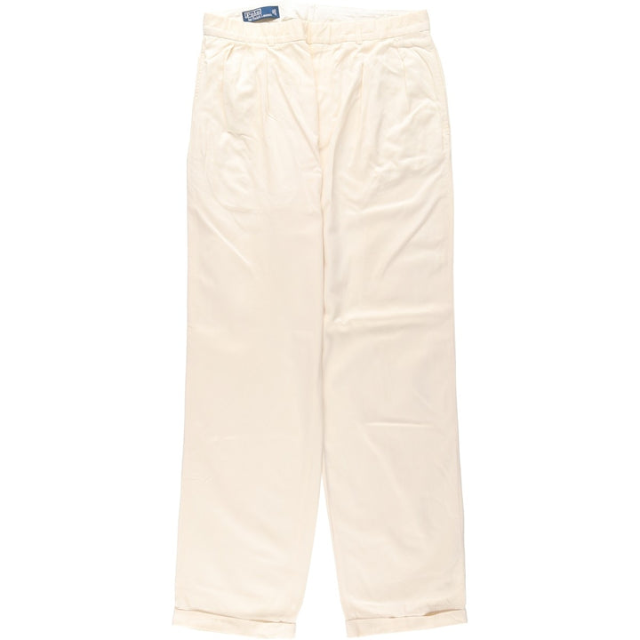 Ralph Lauren POLO by Ralph Lauren Two-Pleat Silk x Cotton Slacks Pants, Men's Size W33 (approx.) silk ivory Vintage Second Hand