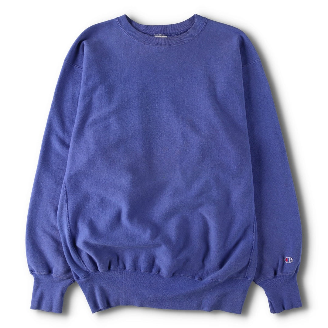 90'S Champion Reverse Weave Blank Sweatshirt with Embroidered Tag (No Logo), Made in USA, Men's XXL equivalent. cotton Purple type blue-purple Vintage Second Hand