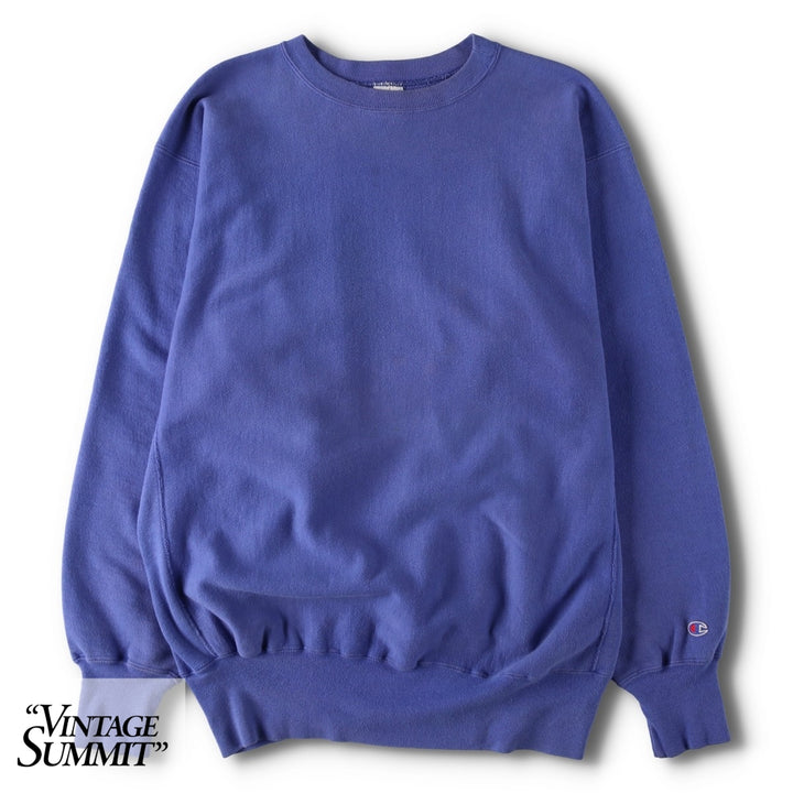90'S Champion Reverse Weave Blank Sweatshirt with Embroidered Tag (No Logo), Made in USA, Men's XXL equivalent. cotton Purple type blue-purple Vintage Second Hand