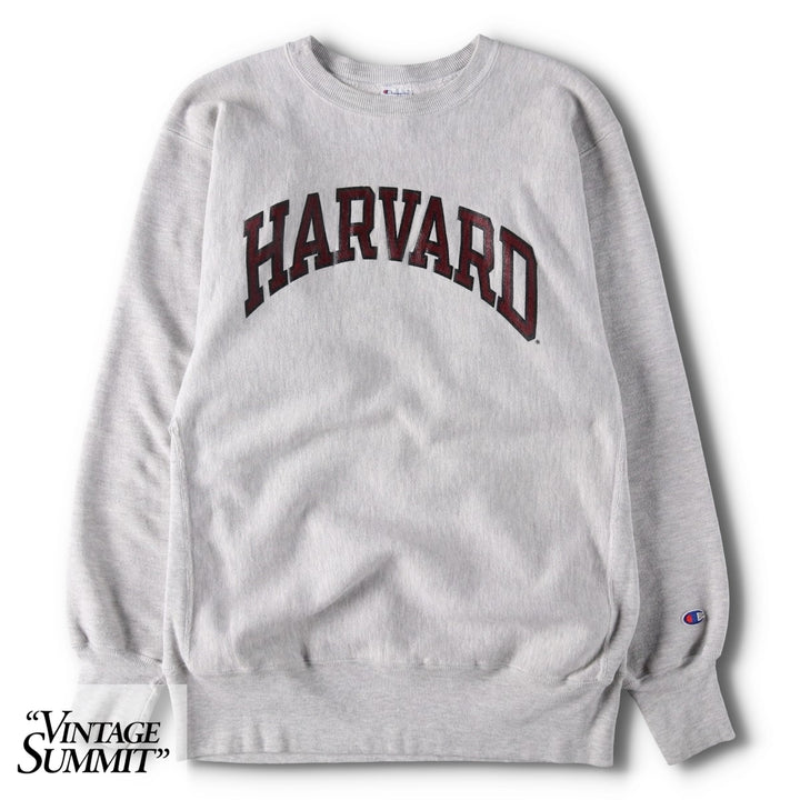 90'S Champion Reverse Weave Embroidered Tag Harvard University College Sweatshirt, Made in USA cotton gray type Vintage Second Hand