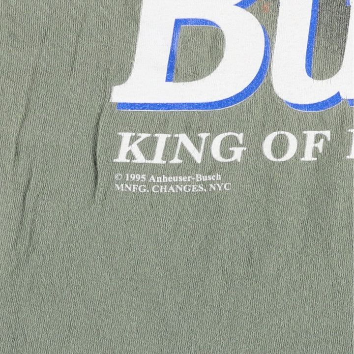 90'S Changes Budweiser Frog Pattern Advertising T-Shirt, Made in USA, Men's XL equivalent. cotton Khaki type Vintage Second Hand