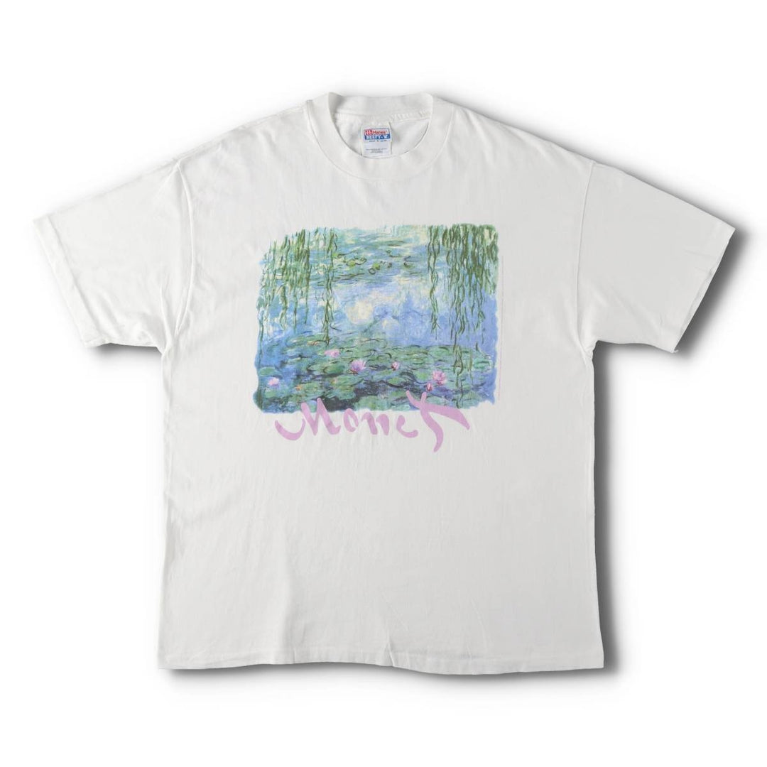 90'S Hanes Claude Monet Water Lilies Art T-Shirt, Made in USA, Men's XL equivalent, Vintage cotton white type Vintage Second Hand