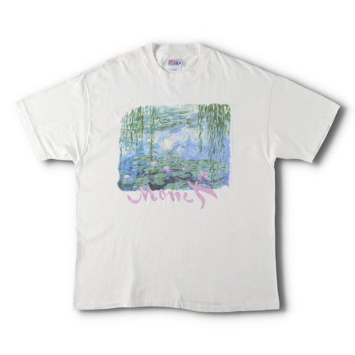 90'S Hanes Claude Monet Water Lilies Art T-Shirt, Made in USA, Men's XL equivalent, Vintage cotton white type Vintage Second Hand