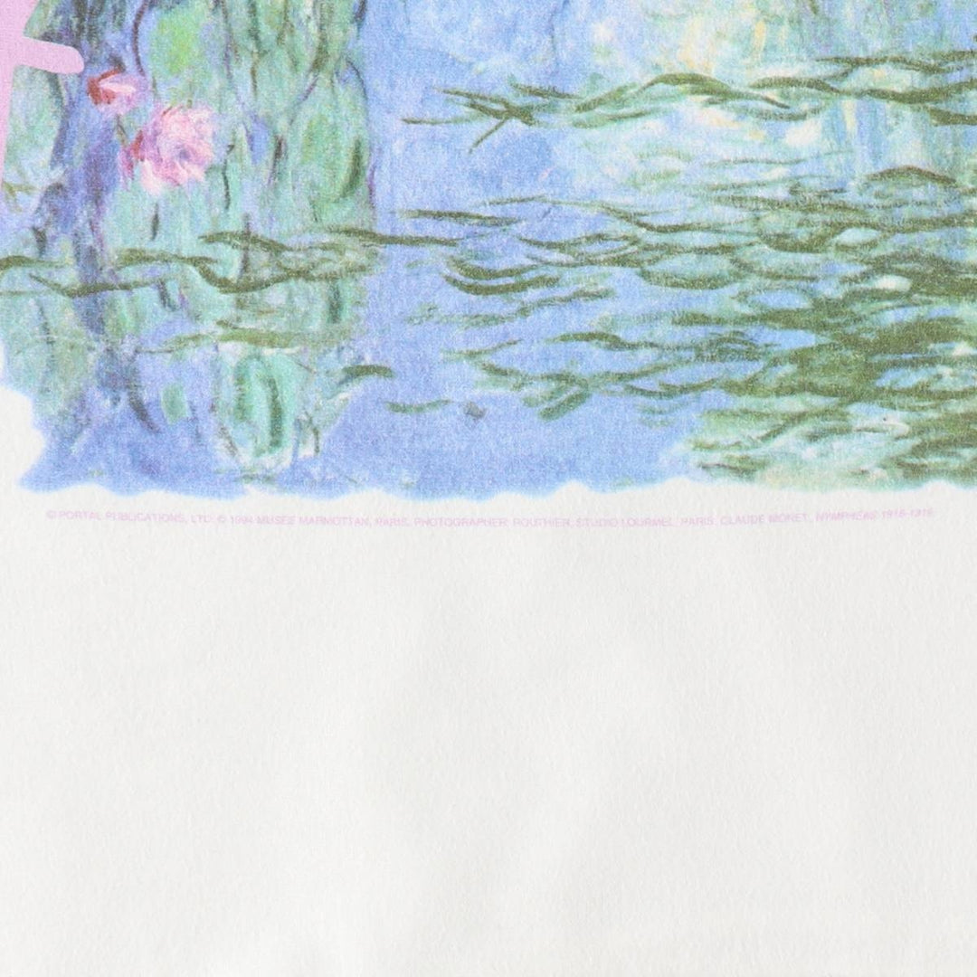 90'S Hanes Claude Monet Water Lilies Art T-Shirt, Made in USA, Men's XL equivalent, Vintage cotton white type Vintage Second Hand
