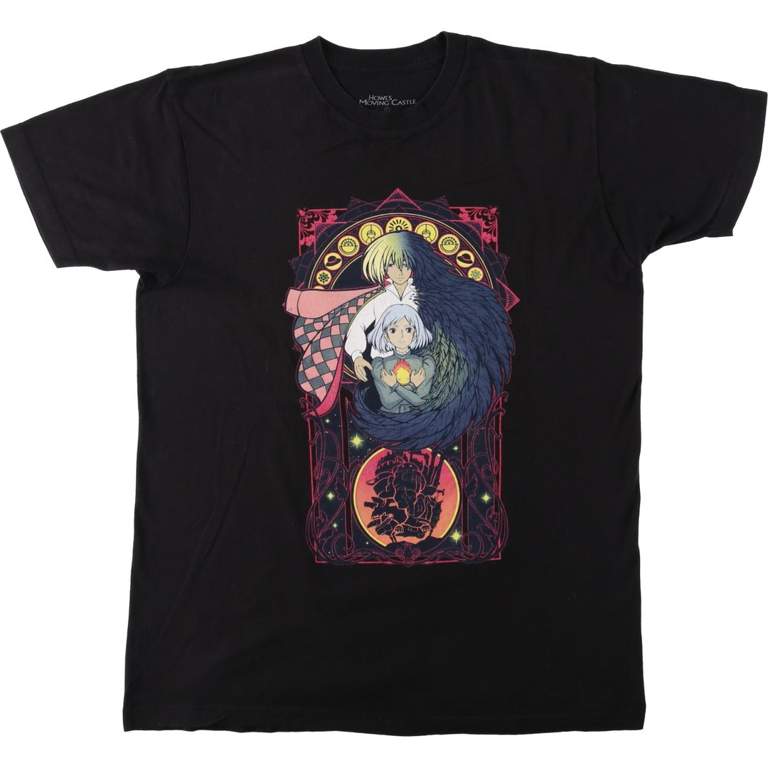 HOWL'S MOVING CASTLE Character Print T-Shirt (Men's Size L) cotton black type Vintage Second Hand