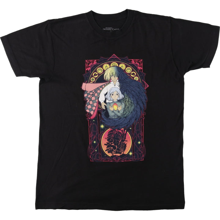 HOWL'S MOVING CASTLE Character Print T-Shirt (Men's Size L) cotton black type Vintage Second Hand